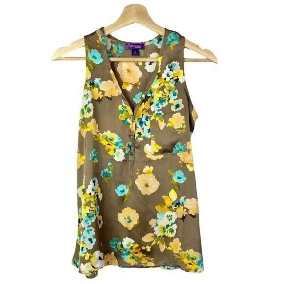 Hale Bob Brown Floral V-Neck Sleeveless Tank Top S - Picture 1 of 4